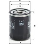MANN-FILTER W 67 Ölfilter M 20 X 1.5, mit einem Rücklaufsperrventil, Anschraubfilter MANN-FILTER W 67 Ölfilter M 20 X 1.5, mit einem Rücklaufsperrventil, Anschraubfilter