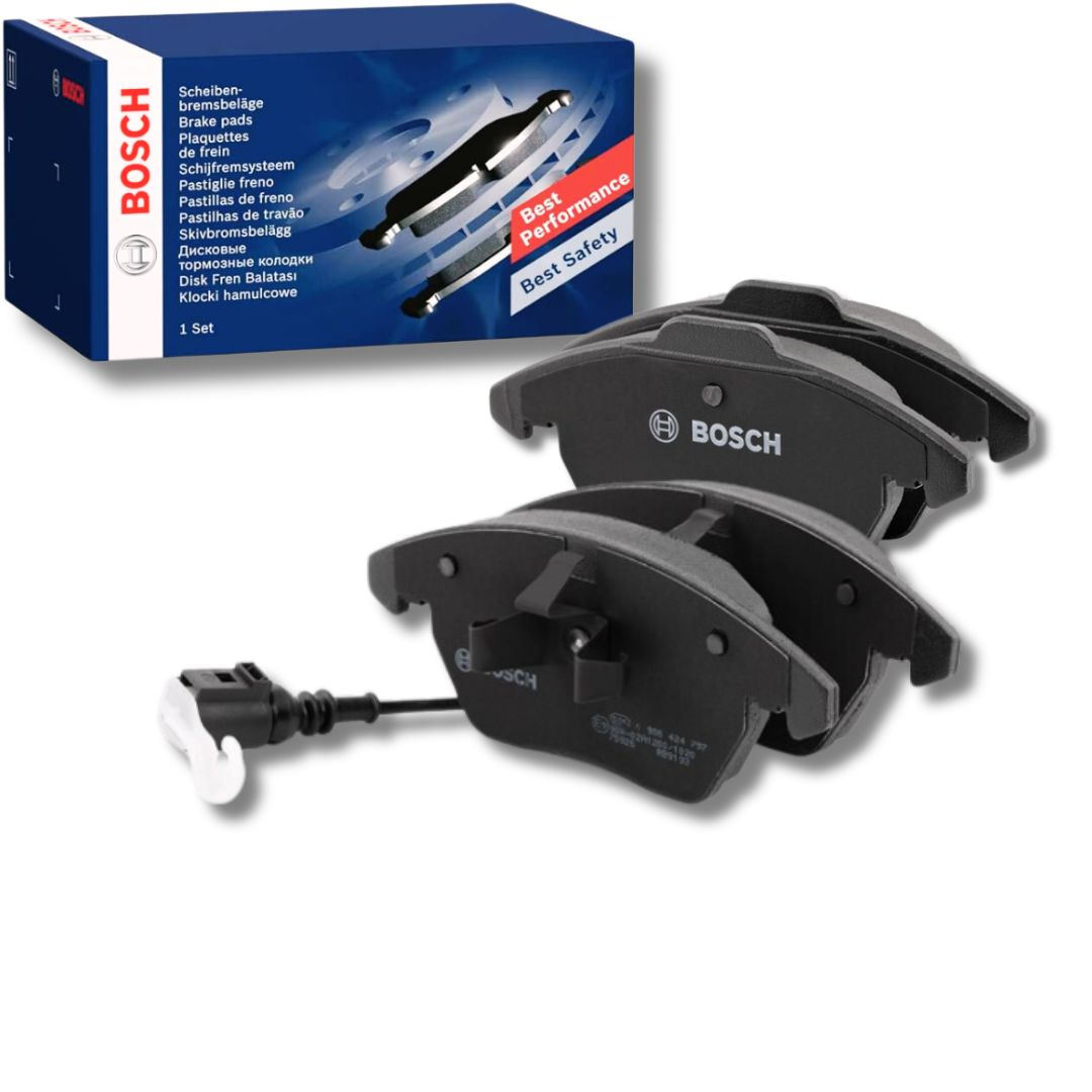 BOSCH 0 986 424 797 Bremsbeläge Low-Metallic, mit integriertem Verschleißsensor, mit Anti-Quietsch-Blech, mit Kolbenclip BOSCH 0 986 424 797 Bremsbeläge Low-Metallic, mit integriertem Verschleißsensor, mit Anti-Quietsch-Blech, mit Kolbenclip