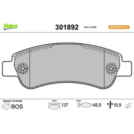Valeo 301892 Bremsbelagsatz, Scheibenbremse ESSENTIAL Valeo 301892 Bremsbelagsatz, Scheibenbremse ESSENTIAL