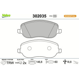 Valeo 302035 Bremsbelagsatz, Scheibenbremse ESSENTIAL Valeo 302035 Bremsbelagsatz, Scheibenbremse ESSENTIAL