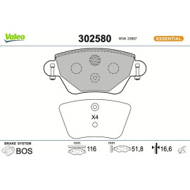 Valeo 302580 Bremsbelagsatz, Scheibenbremse ESSENTIAL Valeo 302580 Bremsbelagsatz, Scheibenbremse ESSENTIAL