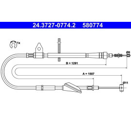 Seilzug, Feststellbremse 24.3727-0774.2 Seilzug, Feststellbremse 24.3727-0774.2