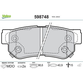 Valeo 598748 Bremsbelagsatz, Scheibenbremse Valeo 598748 Bremsbelagsatz, Scheibenbremse