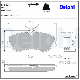 Delphi LP1624 Bremsbelagsatz, Scheibenbremse Delphi LP1624 Bremsbelagsatz, Scheibenbremse