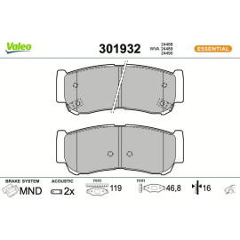 Valeo 301932 Bremsbelagsatz, Scheibenbremse ESSENTIAL Valeo 301932 Bremsbelagsatz, Scheibenbremse ESSENTIAL