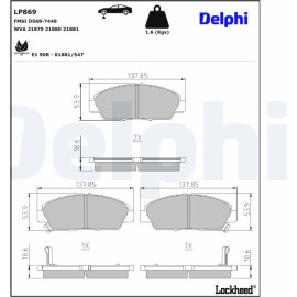Delphi LP869 Bremsbelagsatz, Scheibenbremse Delphi LP869 Bremsbelagsatz, Scheibenbremse