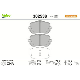 Valeo 302538 Bremsbelagsatz, Scheibenbremse ESSENTIAL Valeo 302538 Bremsbelagsatz, Scheibenbremse ESSENTIAL