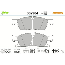 Valeo 302904 Bremsbelagsatz, Scheibenbremse ESSENTIAL