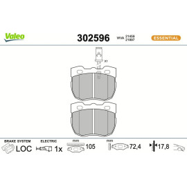 Valeo 302596 Bremsbelagsatz, Scheibenbremse ESSENTIAL Valeo 302596 Bremsbelagsatz, Scheibenbremse ESSENTIAL