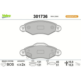 Valeo 301736 Bremsbelagsatz, Scheibenbremse ESSENTIAL Valeo 301736 Bremsbelagsatz, Scheibenbremse ESSENTIAL