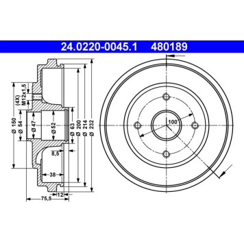 ATE 24.0220-0045.1 Bremstrommel