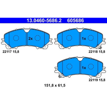 ATE 13.0460-5686.2 Bremsbelagsatz, Scheibenbremse ATE 13.0460-5686.2 Bremsbelagsatz, Scheibenbremse