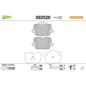 Valeo 302520 Bremsbelagsatz, Scheibenbremse ESSENTIAL Valeo 302520 Bremsbelagsatz, Scheibenbremse ESSENTIAL