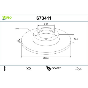 Valeo 673411 Bremsscheibe COATED Valeo 673411 Bremsscheibe COATED