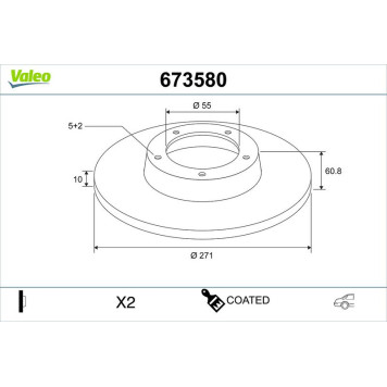 Valeo 673580 Bremsscheibe COATED Valeo 673580 Bremsscheibe COATED