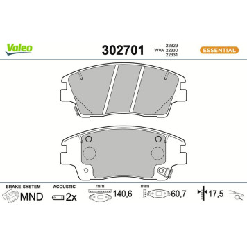 Valeo 302701 Bremsbelagsatz, Scheibenbremse ESSENTIAL