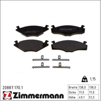 Zimmermann 20887.170.1 Bremsbelagsatz, Scheibenbremse Zimmermann 20887.170.1 Bremsbelagsatz, Scheibenbremse