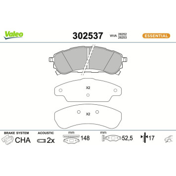 Valeo 302537 Bremsbelagsatz, Scheibenbremse ESSENTIAL