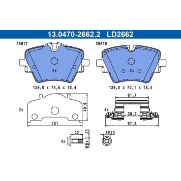 ATE 13.0470-2662.2 Bremsbelagsatz, Scheibenbremse Ceramic ATE 13.0470-2662.2 Bremsbelagsatz, Scheibenbremse Ceramic