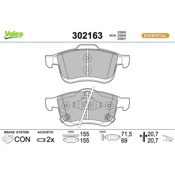 Valeo 302163 Bremsbelagsatz, Scheibenbremse ESSENTIAL Valeo 302163 Bremsbelagsatz, Scheibenbremse ESSENTIAL