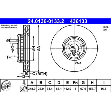 ATE 24.0136-0133.2 Bremsscheibe Ø348mm, 5x112,0, Verbundbremsscheibe, Belüftet, beschichtet, hochgekohlt ATE 24.0136-0133.2 Bremsscheibe Ø348mm, 5x112,0, Verbundbremsscheibe, Belüftet, beschichtet, hochgekohlt