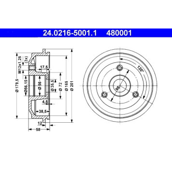 ATE 24.0216-5001.1 Bremstrommel