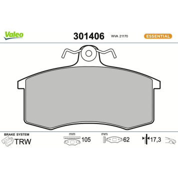 Valeo 301406 Bremsbelagsatz, Scheibenbremse ESSENTIAL Valeo 301406 Bremsbelagsatz, Scheibenbremse ESSENTIAL