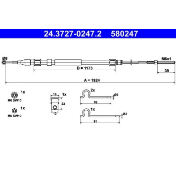 ATE 24.3727-0247.2 Seilzug, Feststellbremse ATE 24.3727-0247.2 Seilzug, Feststellbremse