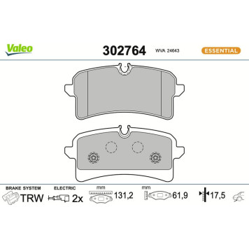 Valeo 302764 Bremsbelagsatz, Scheibenbremse ESSENTIAL Valeo 302764 Bremsbelagsatz, Scheibenbremse ESSENTIAL