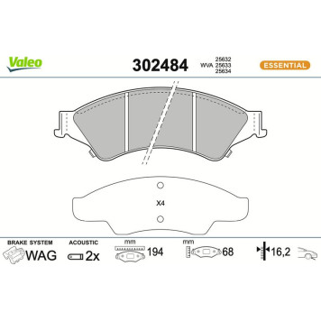 Valeo 302484 Bremsbelagsatz, Scheibenbremse ESSENTIAL Valeo 302484 Bremsbelagsatz, Scheibenbremse ESSENTIAL