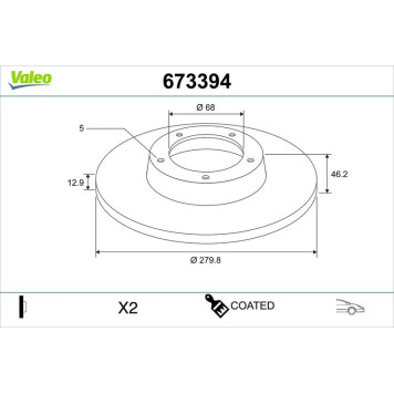 Valeo 673394 Bremsscheibe COATED Valeo 673394 Bremsscheibe COATED