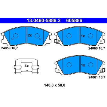 ATE 13.0460-5886.2 Bremsbelagsatz, Scheibenbremse ATE 13.0460-5886.2 Bremsbelagsatz, Scheibenbremse