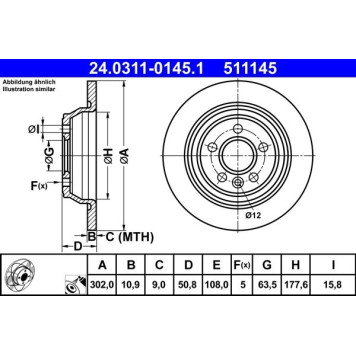 2x ATE 24.0311-0145.1 Bremsscheibe PowerDisc