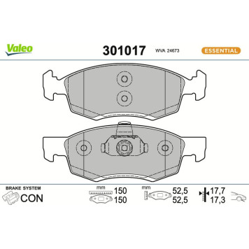 Valeo 301017 Bremsbelagsatz, Scheibenbremse ESSENTIAL Valeo 301017 Bremsbelagsatz, Scheibenbremse ESSENTIAL