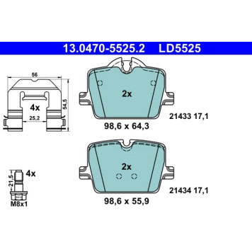 ATE 13.0470-5525.2 Bremsbelagsatz, Scheibenbremse Ceramic ATE 13.0470-5525.2 Bremsbelagsatz, Scheibenbremse Ceramic