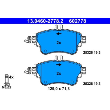 ATE 13.0460-2778.2 Bremsbelagsatz, Scheibenbremse ATE 13.0460-2778.2 Bremsbelagsatz, Scheibenbremse