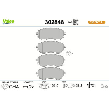 Valeo 302848 Bremsbelagsatz, Scheibenbremse ESSENTIAL Valeo 302848 Bremsbelagsatz, Scheibenbremse ESSENTIAL