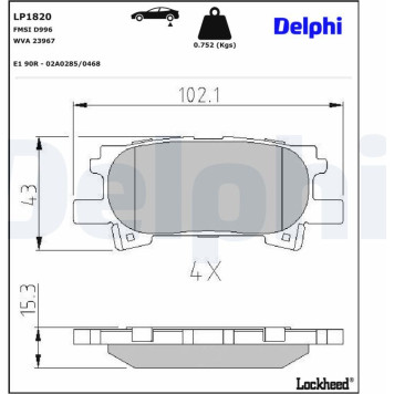Delphi LP1820 Bremsbelagsatz, Scheibenbremse Delphi LP1820 Bremsbelagsatz, Scheibenbremse