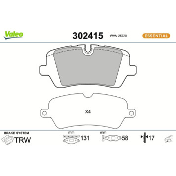 Valeo 302415 Bremsbelagsatz, Scheibenbremse ESSENTIAL Valeo 302415 Bremsbelagsatz, Scheibenbremse ESSENTIAL
