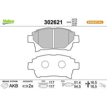 Valeo 302621 Bremsbelagsatz, Scheibenbremse ESSENTIAL