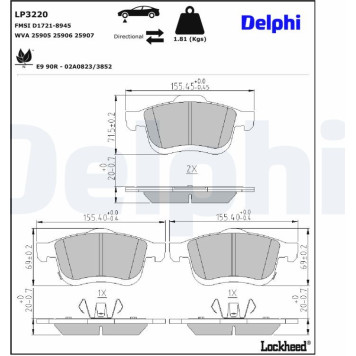 Delphi LP3220 Bremsbelagsatz, Scheibenbremse Delphi LP3220 Bremsbelagsatz, Scheibenbremse