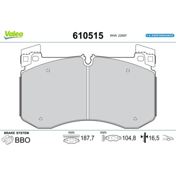 Valeo 610515 Bremsbelagsatz, Scheibenbremse E-PERFORMANCE Valeo 610515 Bremsbelagsatz, Scheibenbremse E-PERFORMANCE