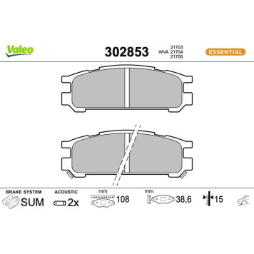 Valeo 302853 Bremsbelagsatz, Scheibenbremse ESSENTIAL Valeo 302853 Bremsbelagsatz, Scheibenbremse ESSENTIAL