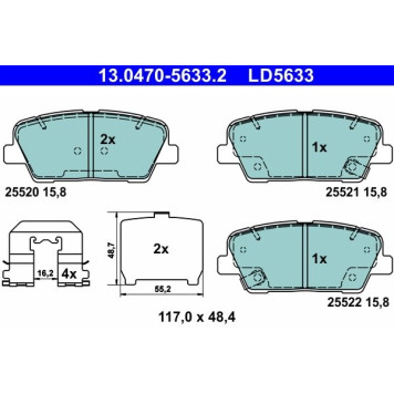 ATE 13.0470-5633.2 Bremsbelagsatz, Scheibenbremse Ceramic ATE 13.0470-5633.2 Bremsbelagsatz, Scheibenbremse Ceramic