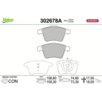 Valeo 302678A Bremsbelagsatz, Scheibenbremse EXPERT Valeo 302678A Bremsbelagsatz, Scheibenbremse EXPERT