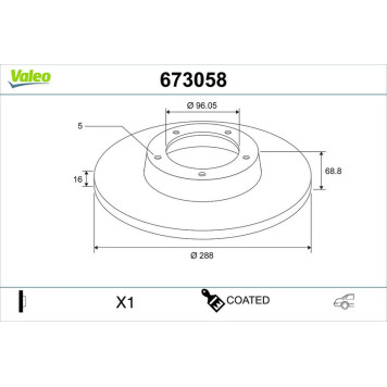 Valeo 673058 Bremsscheibe COATED