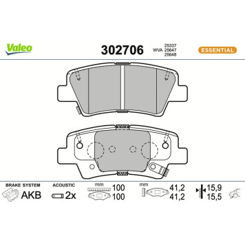 Valeo 302706 Bremsbelagsatz, Scheibenbremse ESSENTIAL Valeo 302706 Bremsbelagsatz, Scheibenbremse ESSENTIAL