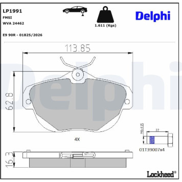 Delphi LP1991 Bremsbelagsatz, Scheibenbremse Delphi LP1991 Bremsbelagsatz, Scheibenbremse