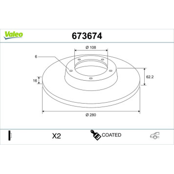 Valeo 673674 Bremsscheibe COATED
