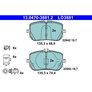 ATE 13.0470-3881.2 Bremsbelagsatz, Scheibenbremse Ceramic ATE 13.0470-3881.2 Bremsbelagsatz, Scheibenbremse Ceramic